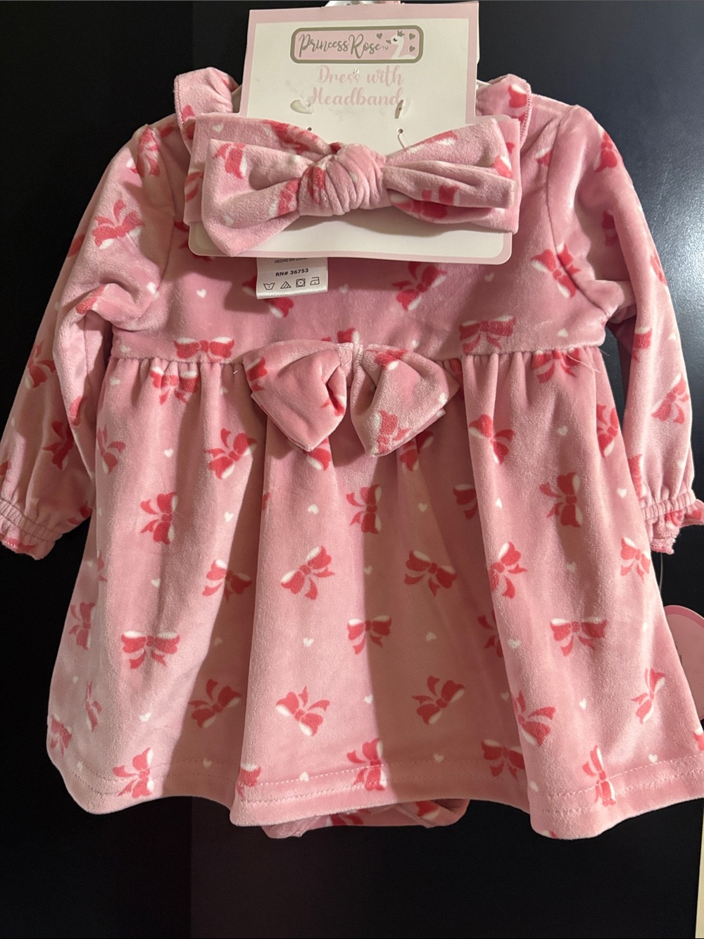 Princess Rose Pink Bow Dress with Headband